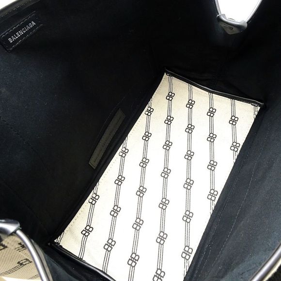 Balenciaga Navy Cabas Handbag Canvas Leather Ivory Black - Picture 7 of 9